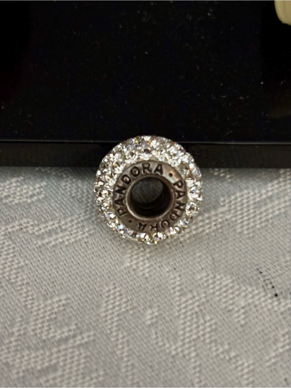 Retired Rare New Clear Crystal Pavé Round Spacer Charm - Sterling 925 ALE
